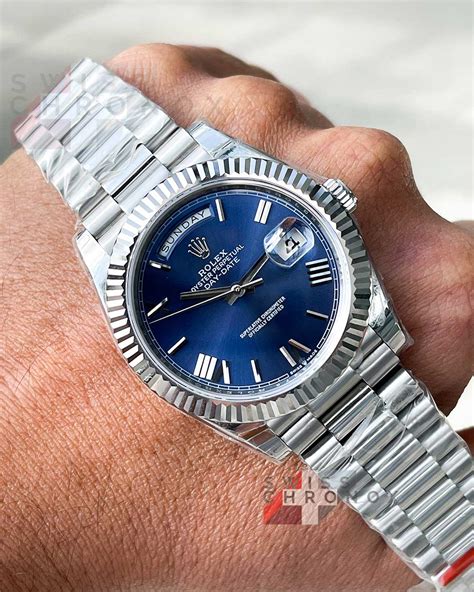 rolex day date platinum blue dial|Rolex Day-Date 40 228239.